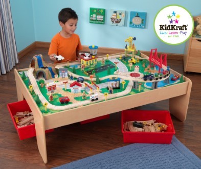 kidkraft waterfall mountain train set and table