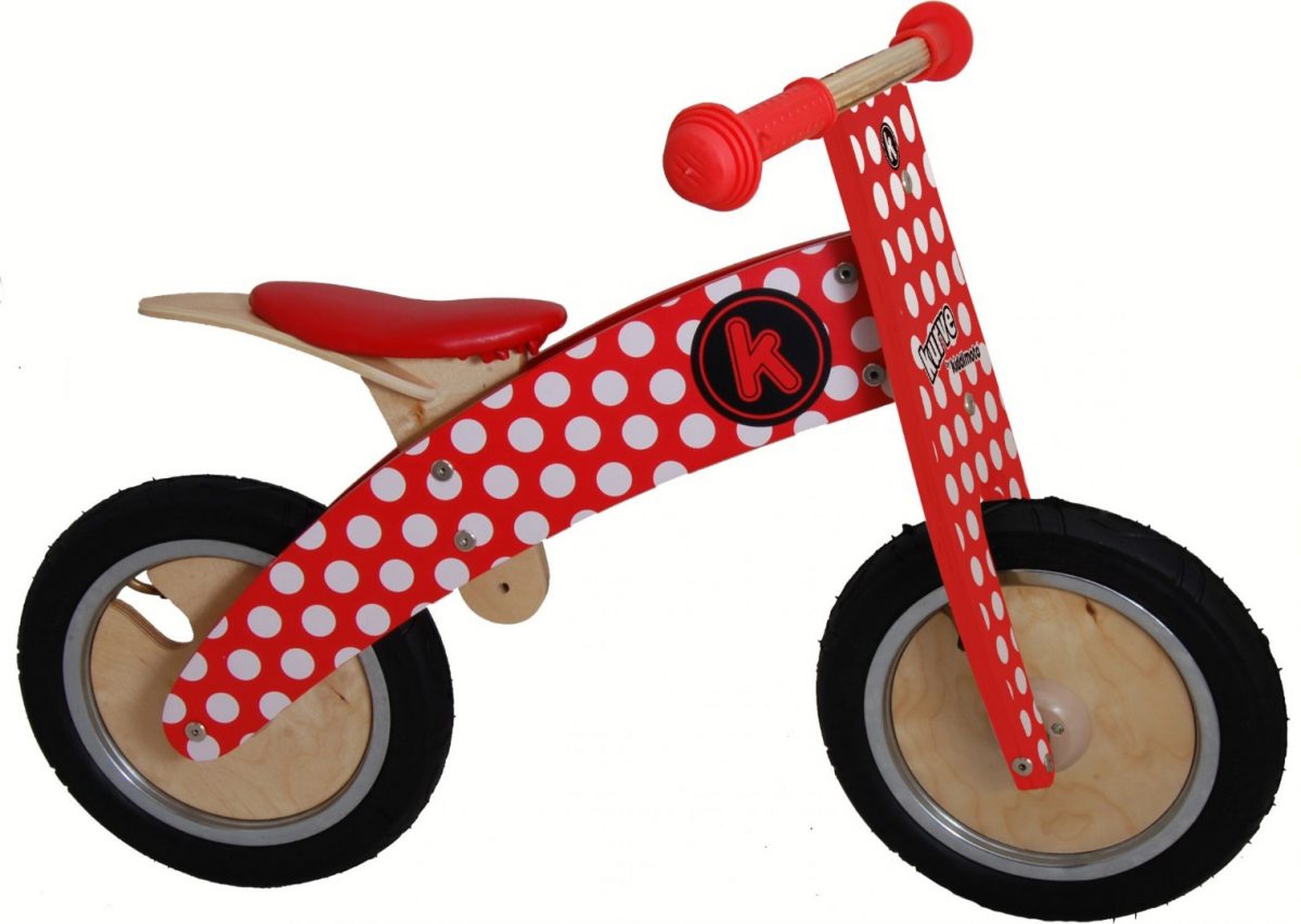 KM606 Kiddimoto Kurve Red and White Dotty Balance Bike 001