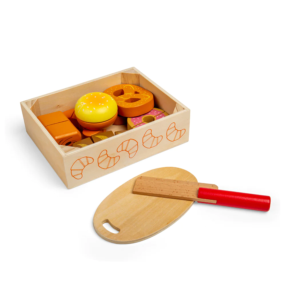 Wooden Shop Role Play  Cutting Bread and Pastries Crate by Bigjigs