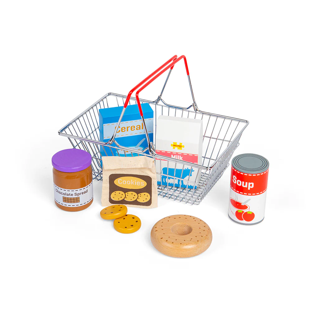 grocery toy shopping basket by Bigjigs magic of play shops