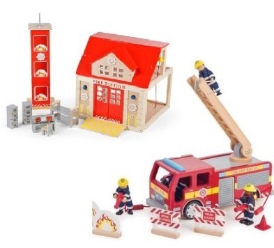 wooden fire engine and station