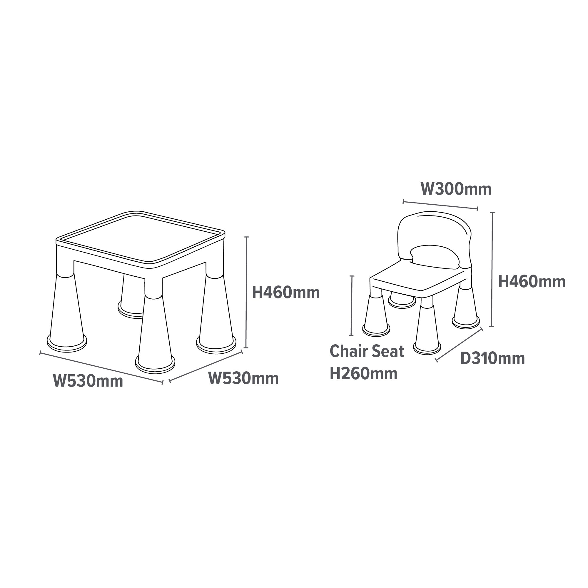 Childrens table and chairs dimensions shop